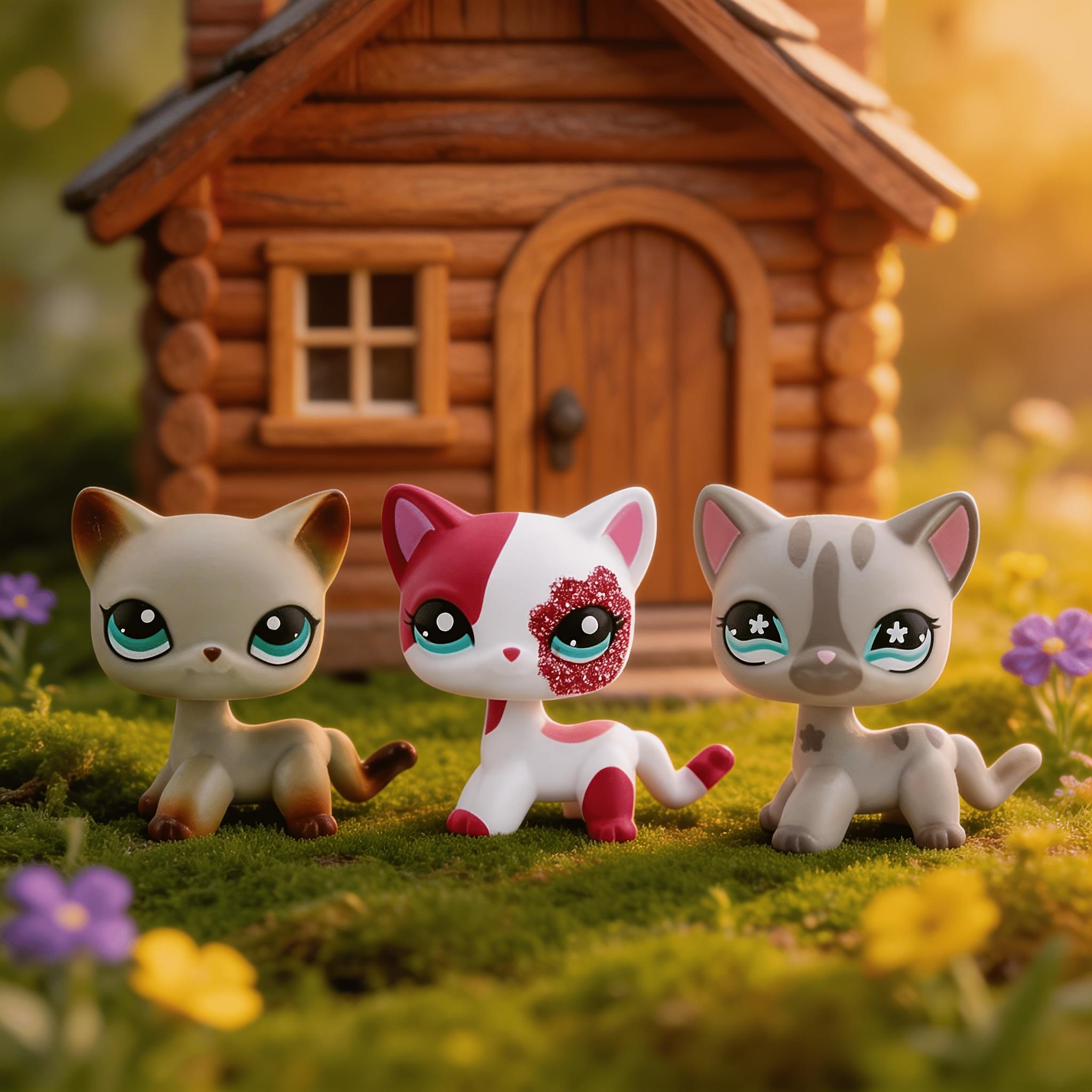 7pcs Mini Pet Shop Lps Shorthair Cat Statues Set, Animal Decorative Figurines, Different Eyes, Rare Collectible Figures, Perfect Gift for Lps Fans, Indoor & Outdoor Decor