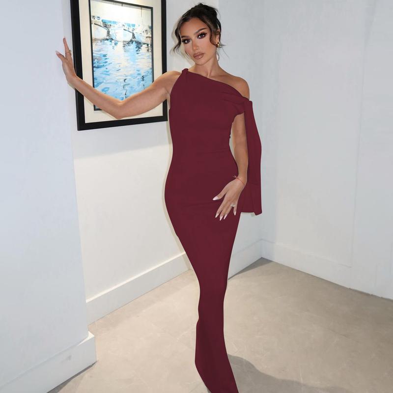 Knotted One Shoulder Mermaid Dress Women's 2025 Summer & Fall New Sleeveless Maxi Bodycon Dress for Ladies Evening Party Club Dating Elegant Dresses Clothes Outfits