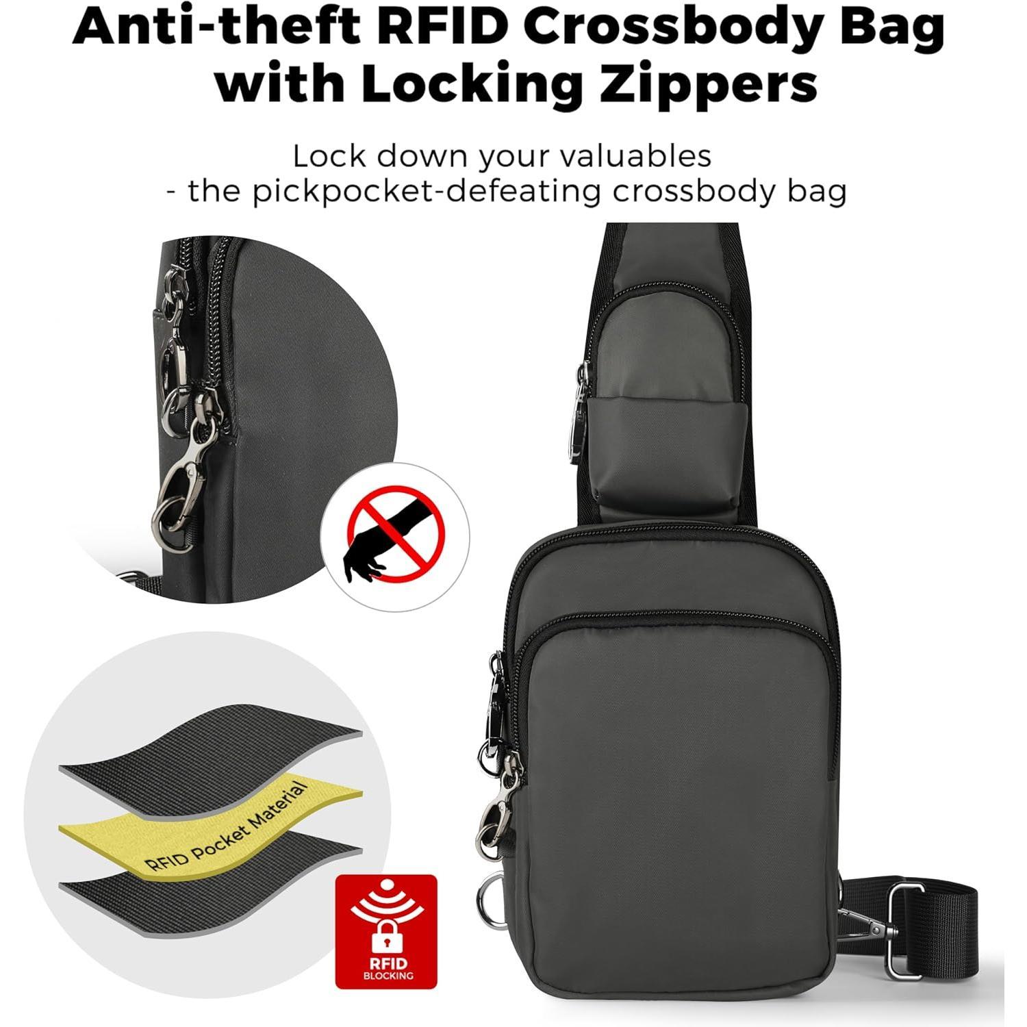 Sling Bag, Crossbody Bag with Zipper Lock, RFID Blocking & Water Resistant for Men and Women