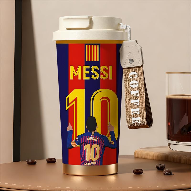 Auracup 18 oz Soccer Vacuum Tumbler, Messi 10 Design Double-Wall Stainless Steel Insulated Mug with Lid and Strap, Leak-Proof Skinny Thermal Cup for Hot and Cold Drinks, Football Fan Coffee Travel Mug #TOP PICKS