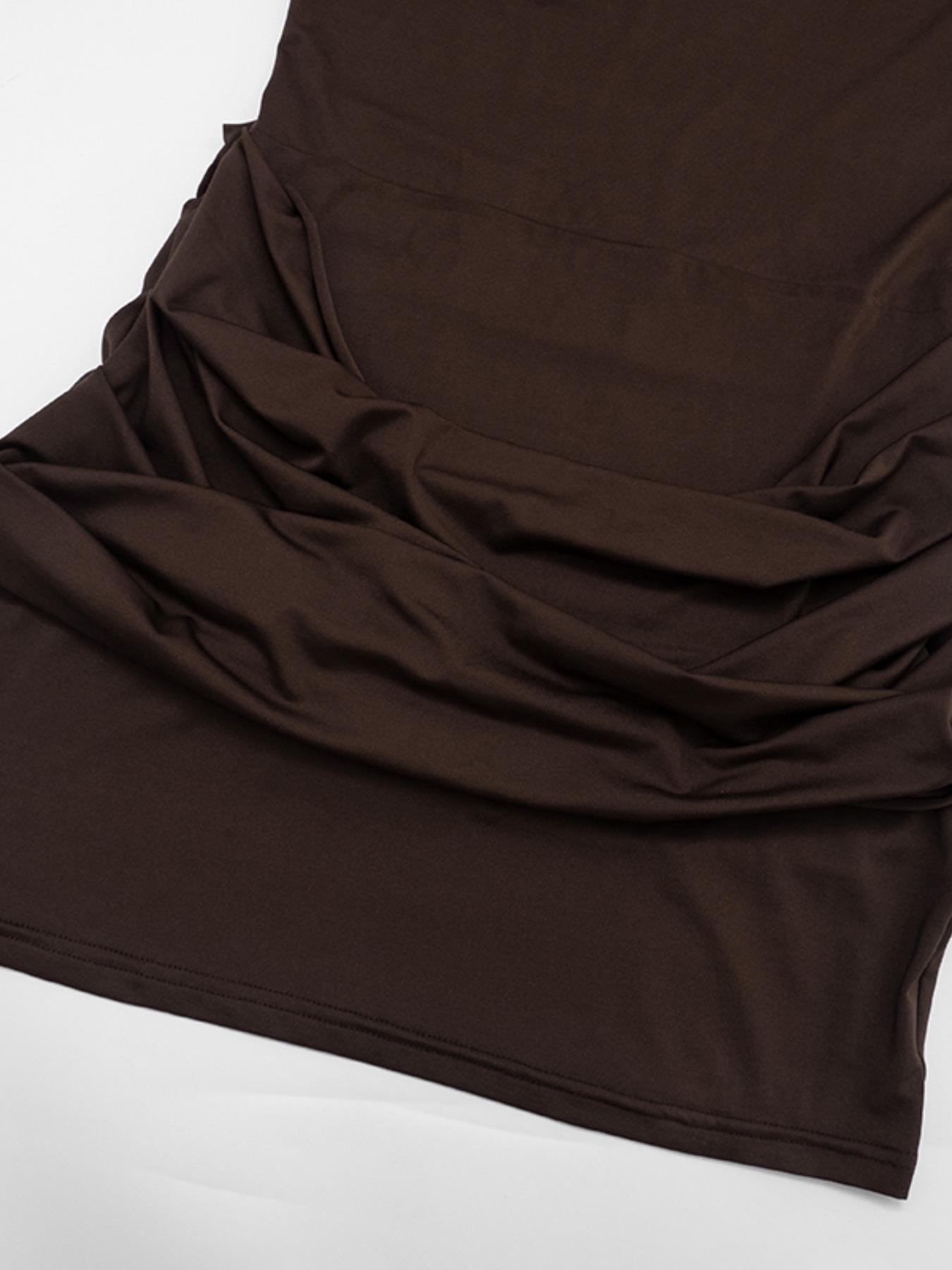 Elegant Women's Solid Color Ruched Dress, Spring & Fall Long Sleeve A-Line Gown, Perfect for Evening Events and Dates, Fit