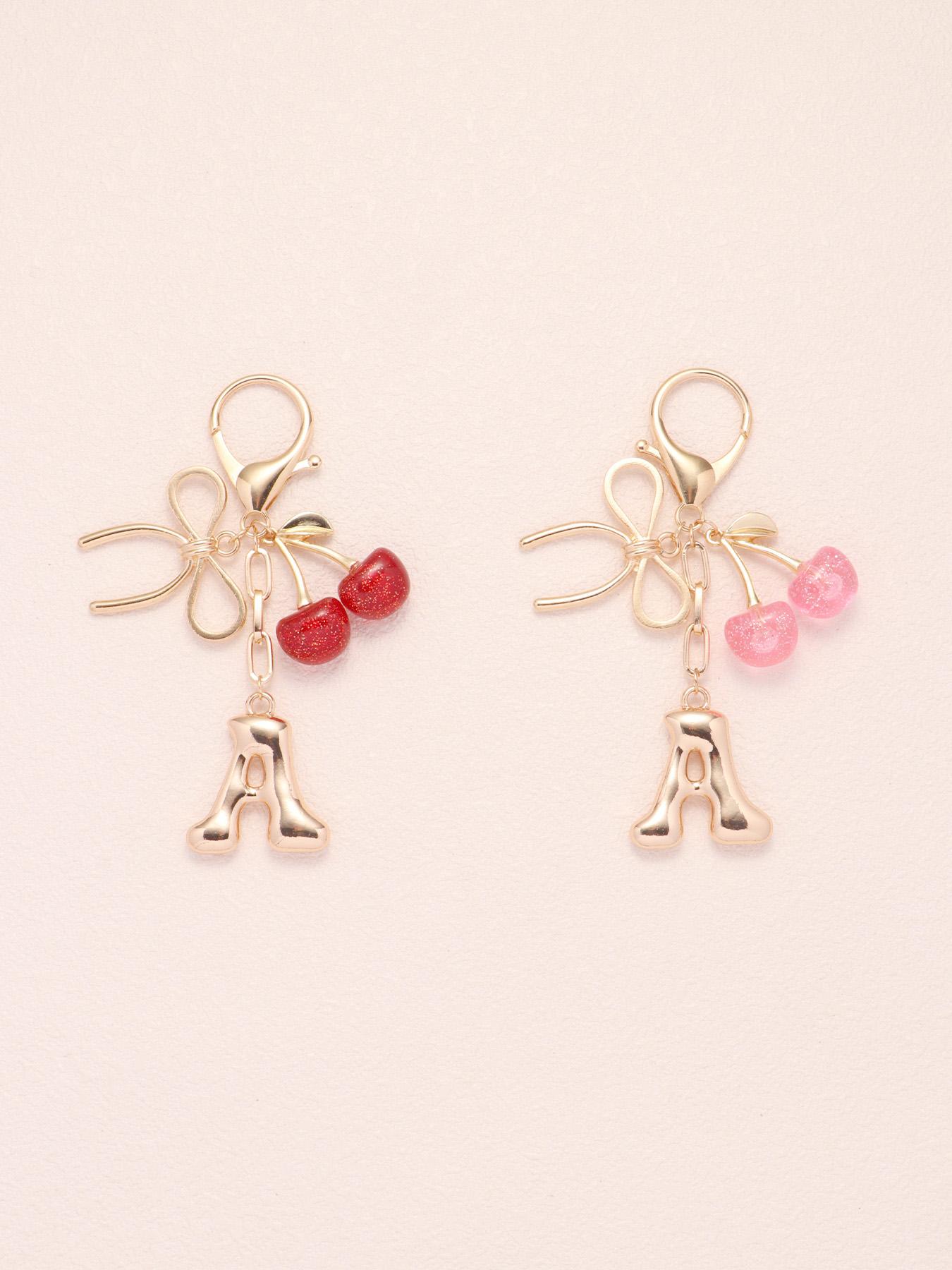 2pc Bubble Letter A-Z Keychains, Cute Initial Pendants, Metal Butterfly & Acrylic Cherry Decor, Personalized Bag Charms
