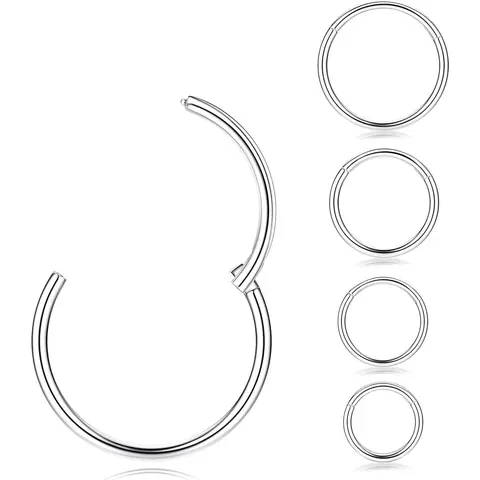 CASSIECA 5Count Non Tarnish G23 Titanium Clicker Nose Piercing Hoops, Unisex Septum Ring Body Jewelry (6/7/8/9/10mm, Daily Wear for Cartilage, Daith) Sohochic