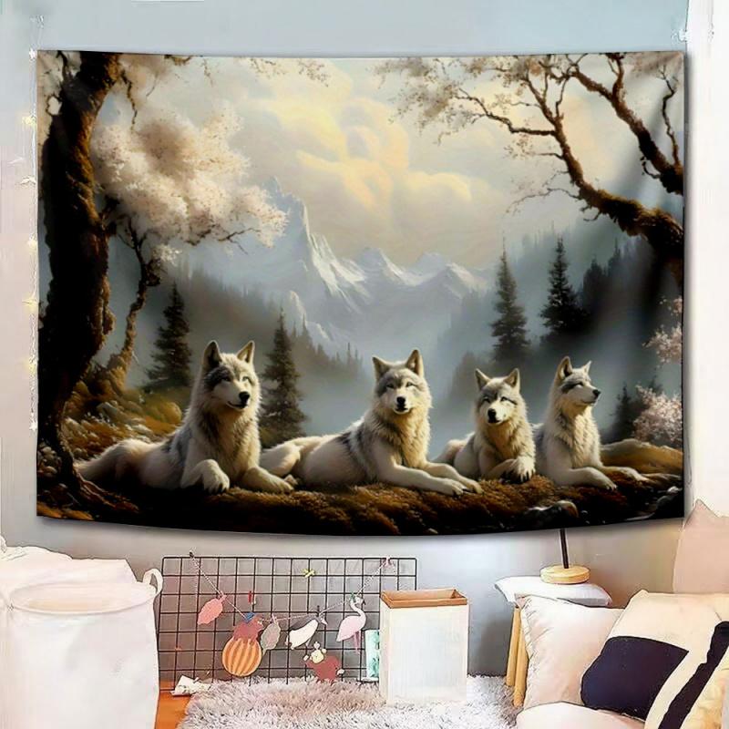 Casual Tapestries Four white wolves in nature Nature inspired design Multi-scene use