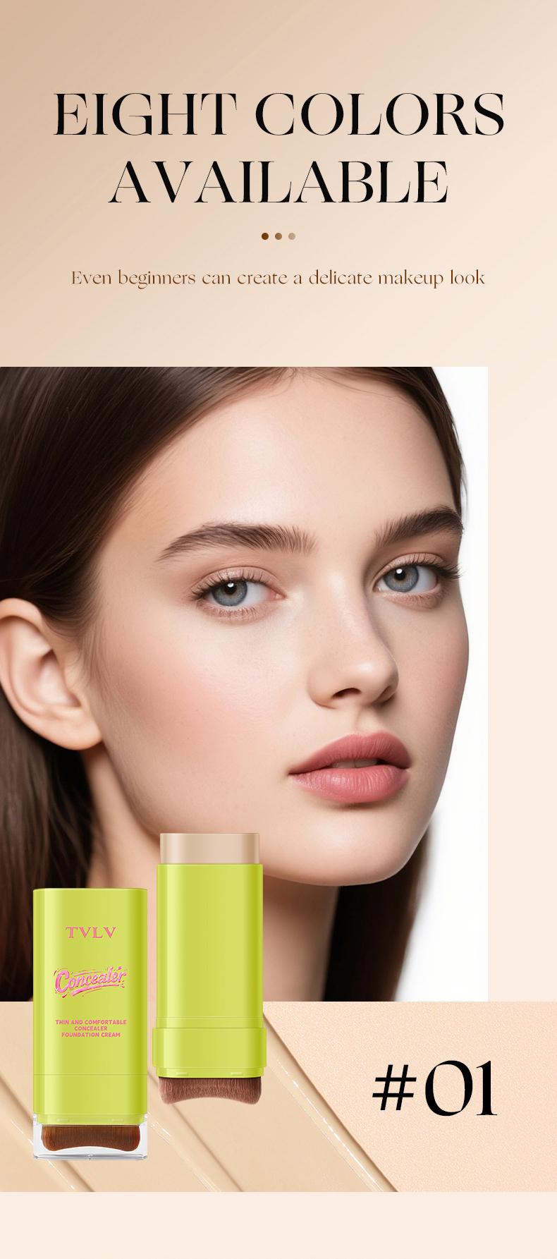 2-in-1 Concealer Foundation Stick with Built-in Brush, Long-Lasting Waterproof Matte Full Coverage, Crease & Sweat-Proof, Compact Portable, Includes Free Makeup Brush, Ideal for Daily & Party Use
