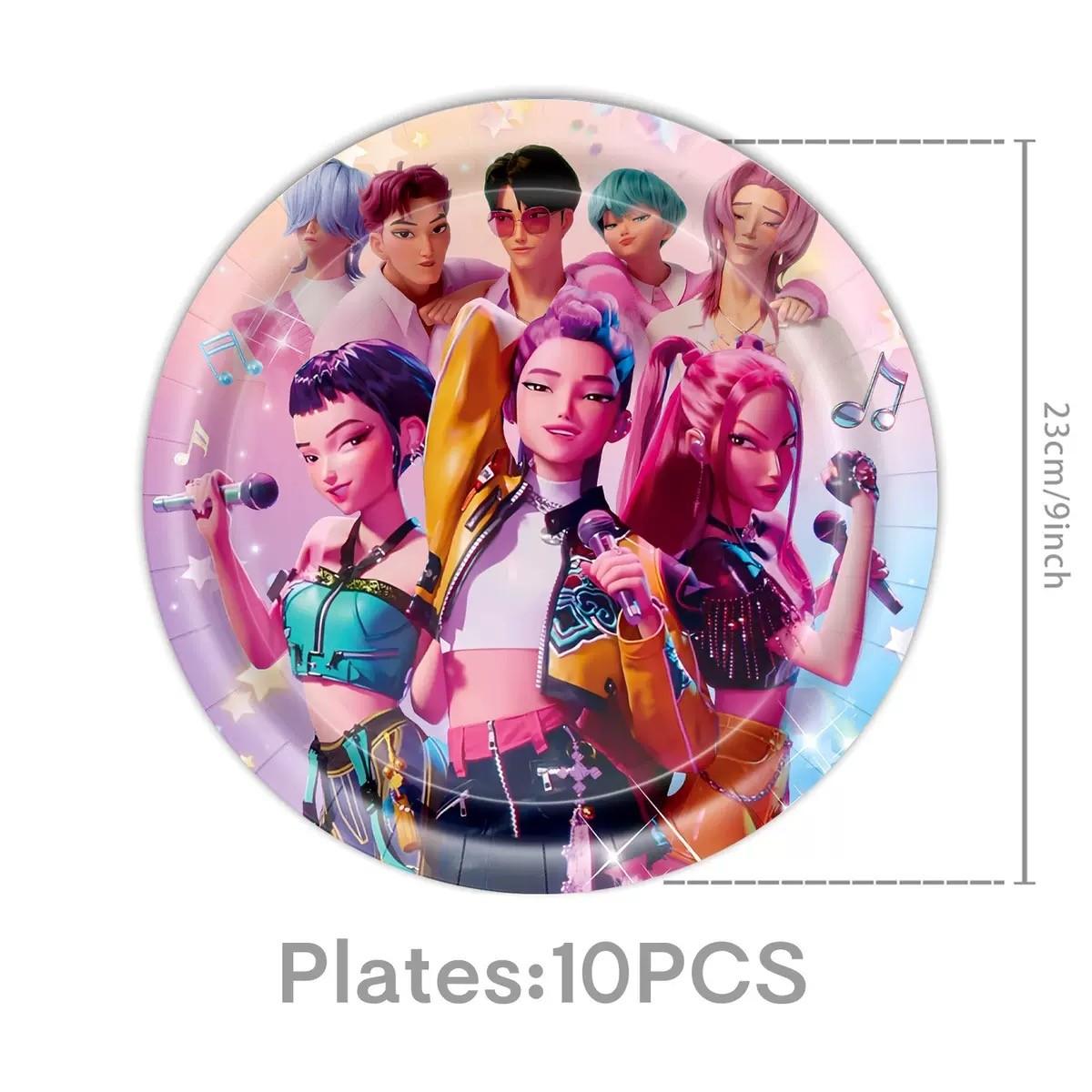 A set of pink children's birthday party supplies prepared by the popular exorcist girl band for fans, including banners, plates, cups, tablecloths, and napkins, perfect for decorating girl themed birthday parties