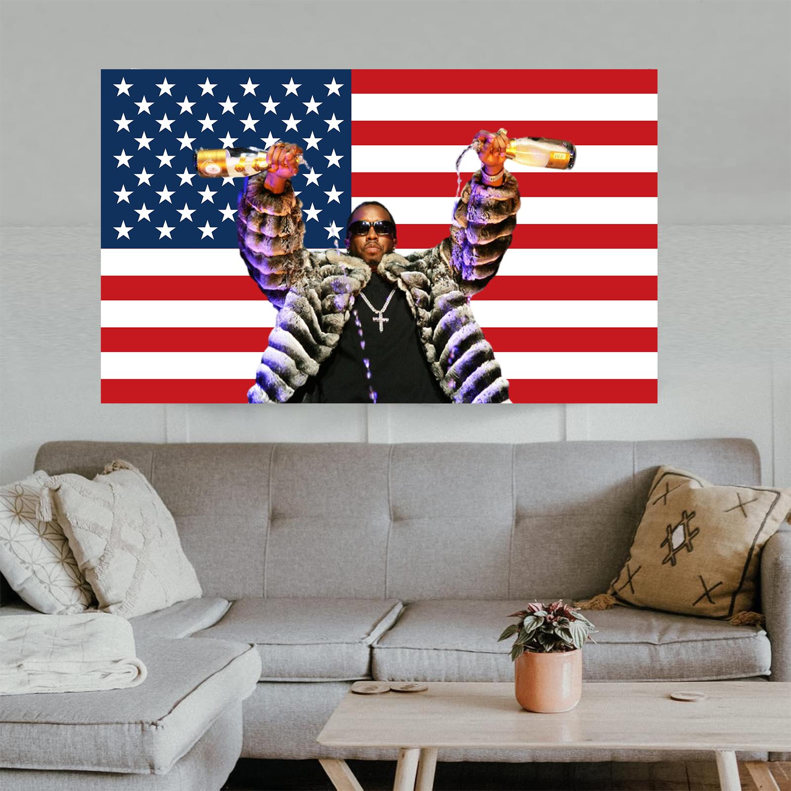 'Diddy' Combs  American Tapestry Rap singer hands two hands pouring champagne flag banner  Man Cave Wall Decor
