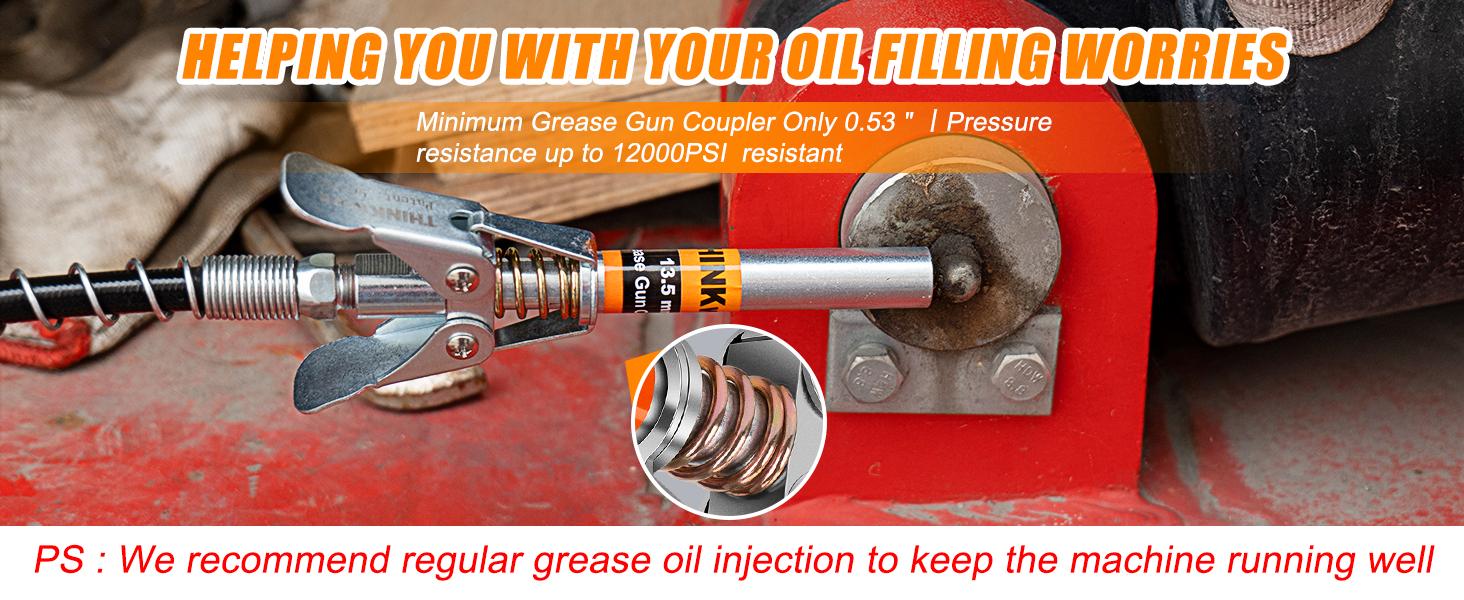 Gun Coupler, Handle Reach, Lock on Greases Gun Couplers, 12000 PSI Quick Release Coupler,Compatible with All Guns 1/8" NPT Gun Fitting