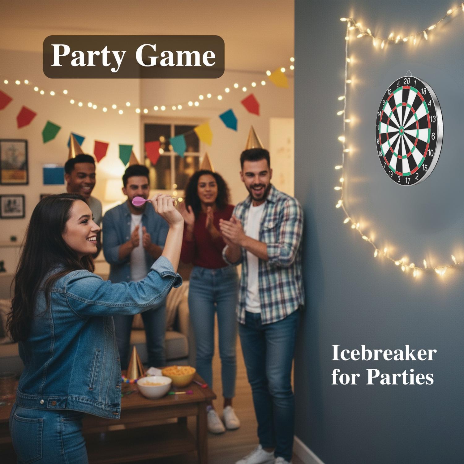 Hanging Dart Board Set with 20 Target Areas, Colorful Easy-To-Read Scoring System, Durable Rubber Fiber Material, Perfect for Home Parties, Darts Sets