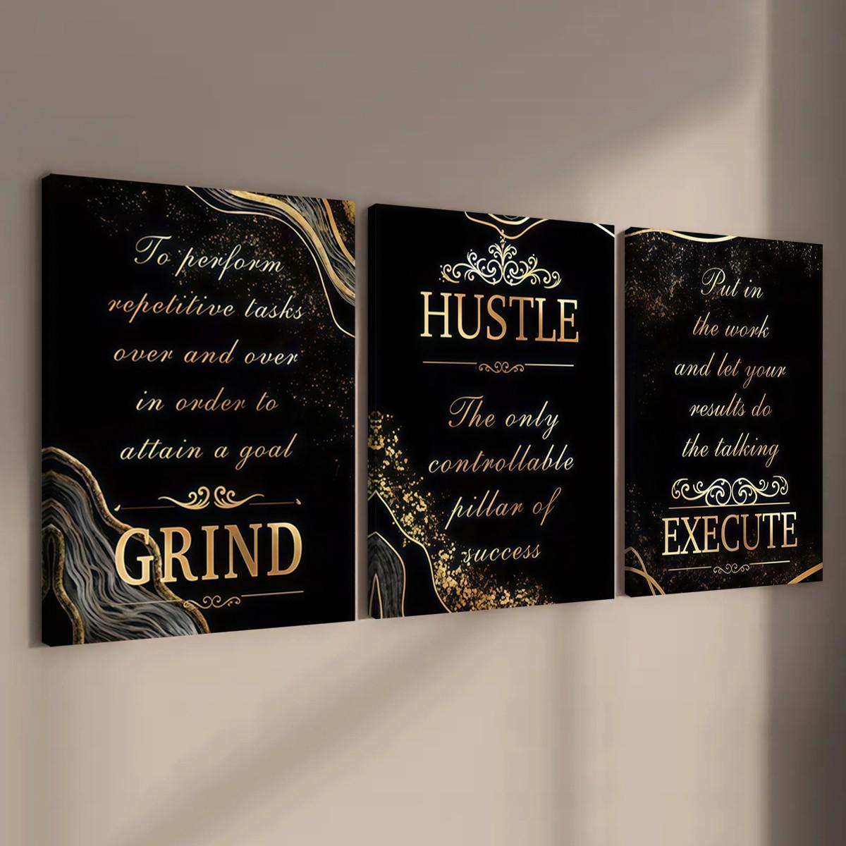 2D flat Wall decor framed 3-Piece Wooden Framed Black Gold Texture Canvas Wall Art, Inspirational Modern Wall Decor, Fashionable Home Poster for Living Room, Bedroom & Office