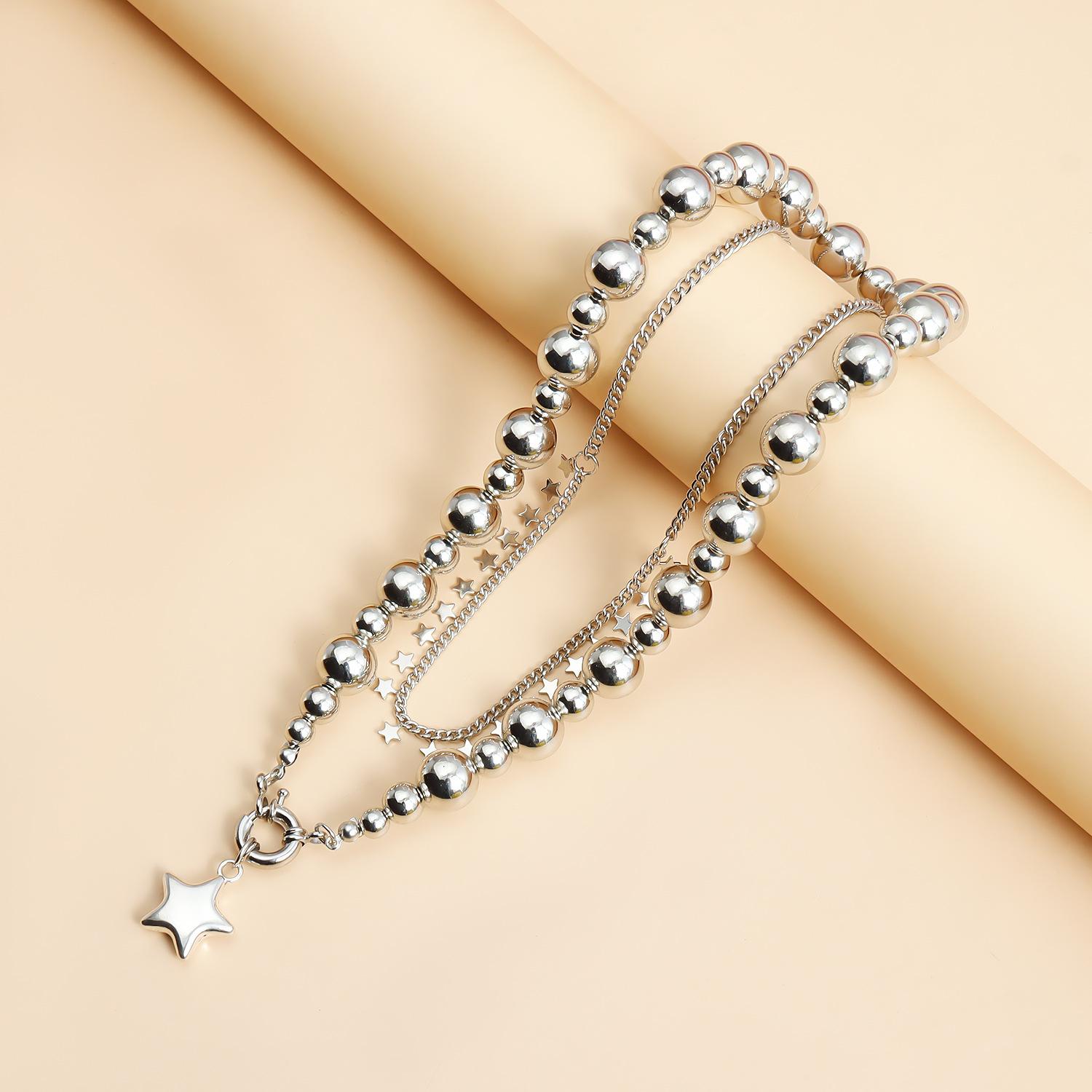 Pentagram Star Pendant Necklace & Bracelet Set |   Metal Texture |   Detachable Layered Jewelry for Women