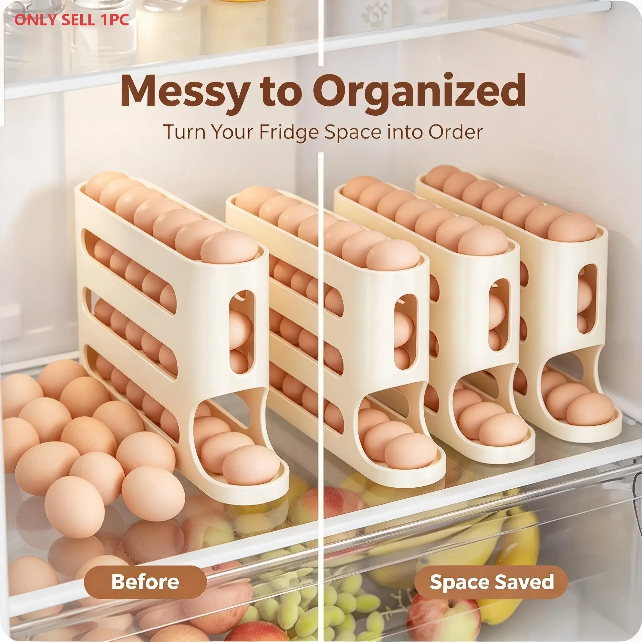 4-Layer Large-Capacity Egg Preservation Box, Durable PP Refrigerator Side Door Egg Storage Box, Stable Refrigerator Egg Rack, Convenient Household Storage Solution for Egg Arrangement and Protecting Egg Freshness, Refrigerator Accessories
