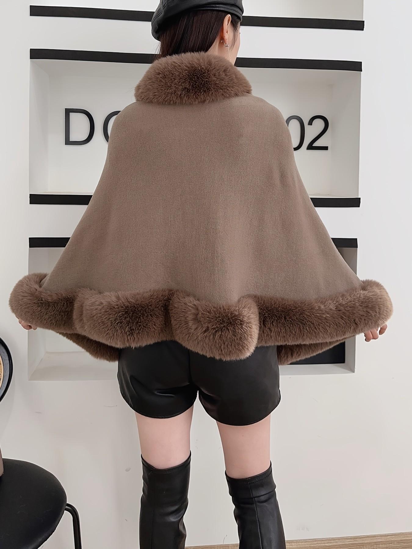 Women's Faux Fur Trim Shawl Cape, Comfortable Acrylic Knit Winter Outerwear, Perfect for Parties Weddings Evening Dresses, Elegant Gift