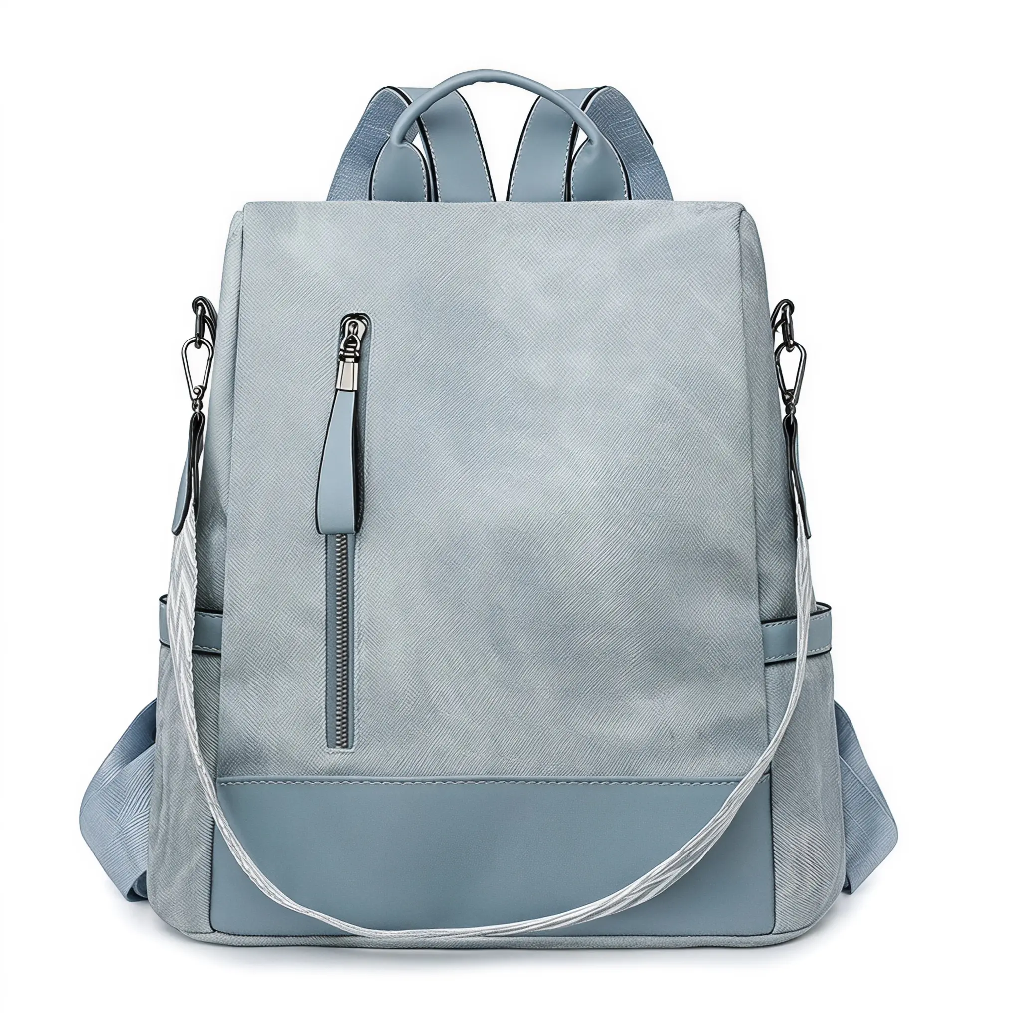 Cozy Waterproof Travel Backpack For Women Stylish Large Capacity Hiking Bag With Zipper Pockets Durable Pu Leather Casual Daily Essential Soft Medium Shoulder Bag For Work Commute Weekend Getaway Trendy Embossed Design