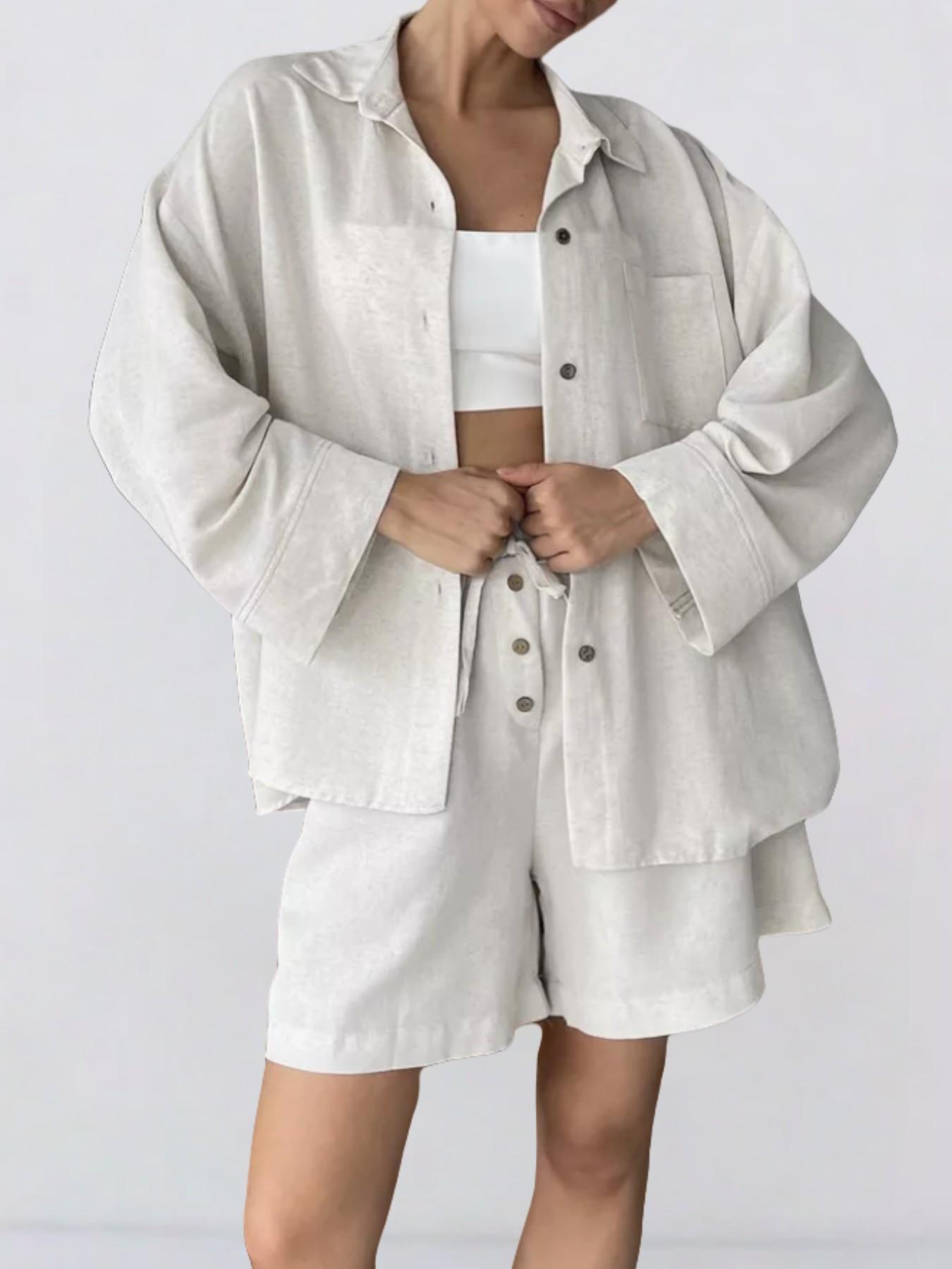 Spring Summer Fashion Womenswear Short Pants Pure Color Shirt Two-Piece Set Suits Casual Loose Fit Short Sleeve Women's