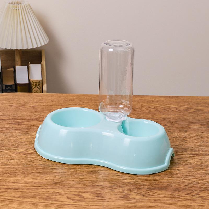 Plastic Dog Bowl Set with Water Fountain, Economic Dual Bowls Feeding Dish for Dogs & Cats, Pet Drinking Fountain Accessory