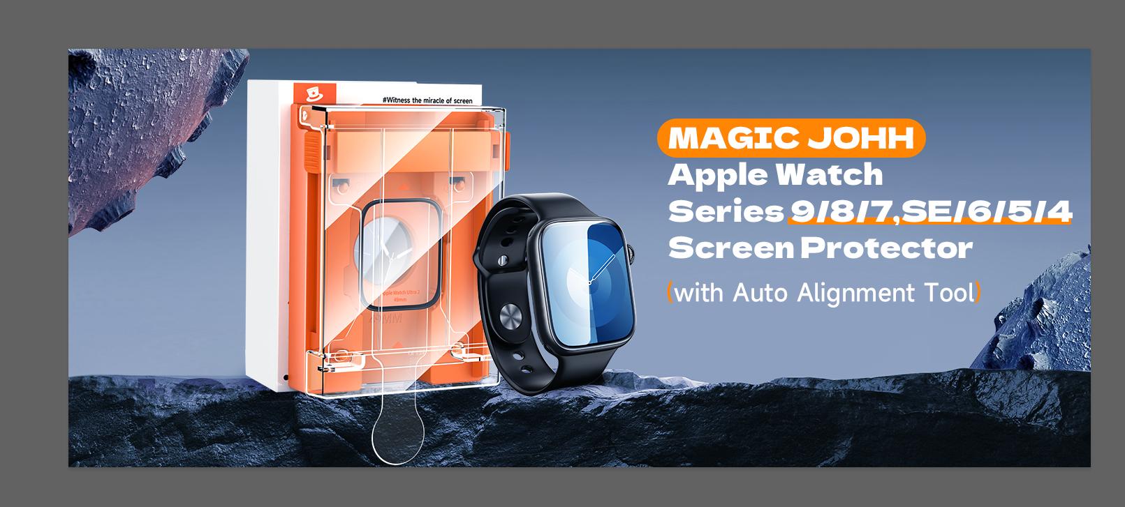 MAGIC JOHN Apple Watch Ceramic Screen Protector 2 Pack Easy Install Smooth Touch Anti Shock HD Clear Full Coverage
