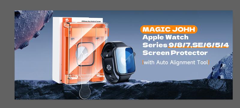 MAGIC JOHN Apple Watch Ceramic Screen Protector 2 Pack Easy Install Smooth Touch Anti Shock HD Clear Full Coverage