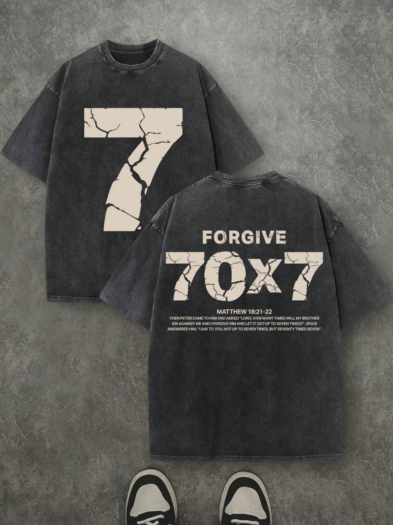 Forgiveness Bible Verses Unisex T-Shirt, Christian Faith Matthew 18:21-22 Print, Loose Fit Washed Street Style, Religious Motivational Casual Top, 2026 New Arrival