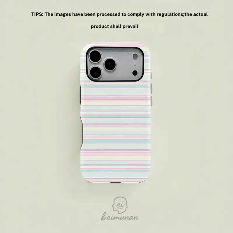 Soft Macaron Multi-Colored Stripe 2-in-1 MagSafe Fit Smartphone Case for iPhone Series (18/17/16/15/14/13/12/11 Pro Max/Plus/Pro) - Shockproof, Drop-Proof Protector, Durable Casing, Personalized Fit, Ideal Holiday Gift