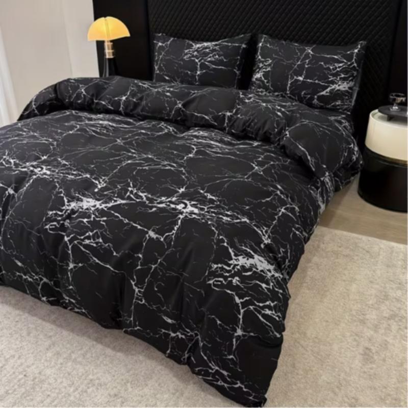 Marble Print Bedding Set, Soft Breathable Polyester Duvet Cover + 2 Pillowcases, No Filling Included, Comfortable Sleep Essentials