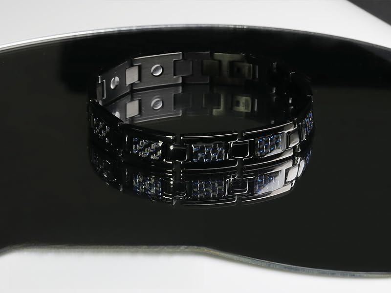 Magnetic Bracelets for Men Pain Relief, Stainless Steel Magnet Therapy Bracelets with Unique Blue Carbon Fiber & 3500 Gauss Powerful Neodymium Magnets, Adjustable with Sizing Tool