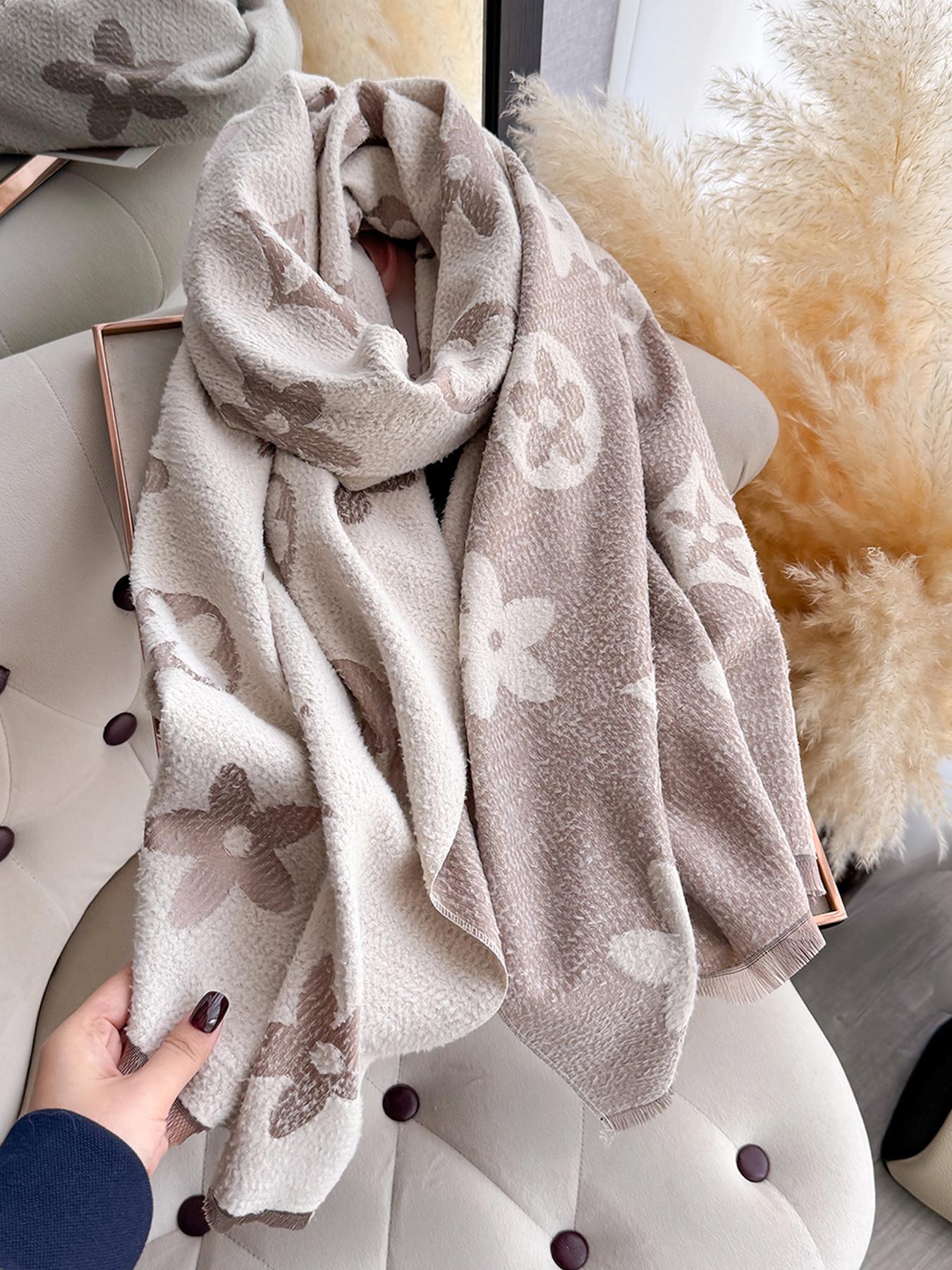 Women's Geometric Floral Shawl, Warm Comfortable Scarf, Casual Multifunctional Wrap, Fall/winter Decoration, Ladies Fashion Accessory, Casual Soft Shawl, Floral Print Shawl, Floral Pattern Shawl