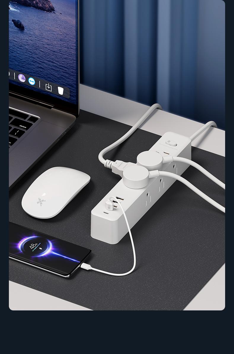 Surge Protector Outlet, 9 Ac Sockets, 3 USB Ports, 2 Type-C, Wall Mountable, Overload Protection, /, Versatile Use