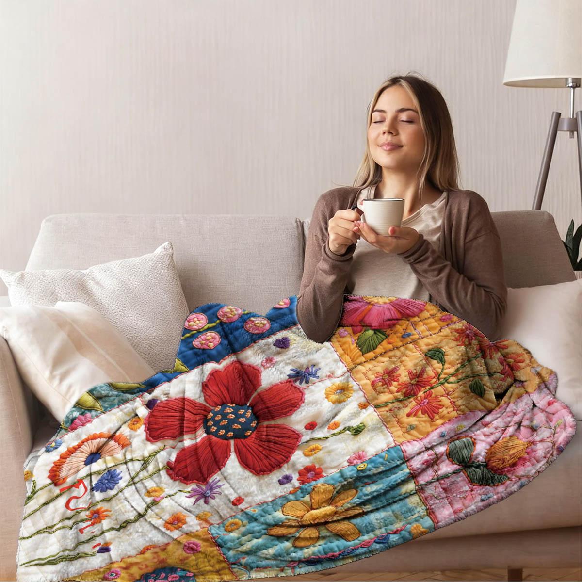 Vintage Floral Patchwork Print Blanket, Soft Flannel Throw, Breathable & Warm, Home Nap Car Cover, Gift Bedroom Decor Pet Blanket