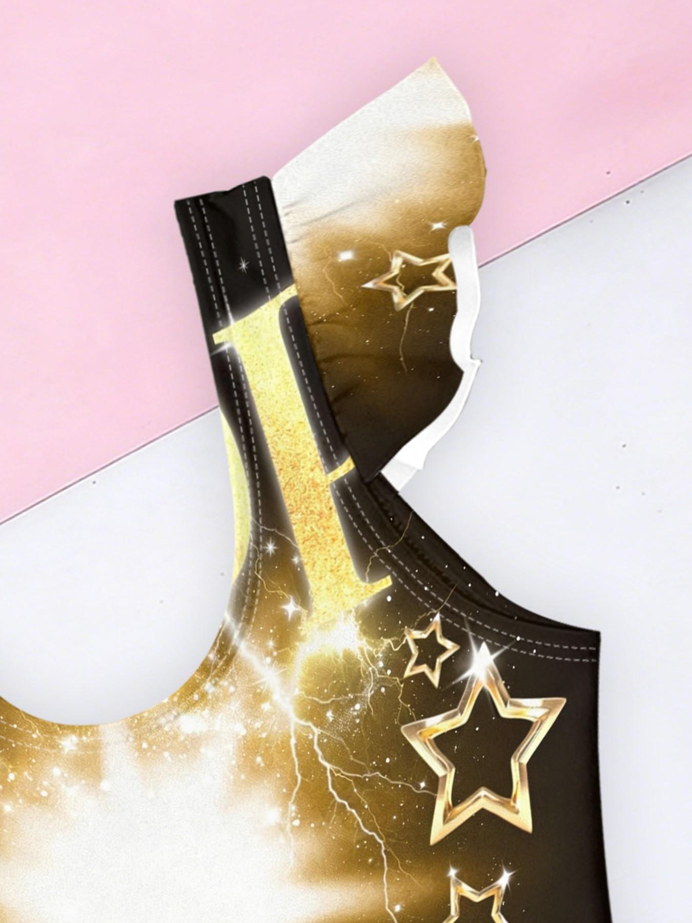 Girls' One-Piece Swimsuit Anime Girl Print, Ruffle Sleeve Quick-Dry Skin-Friendly Swimwear