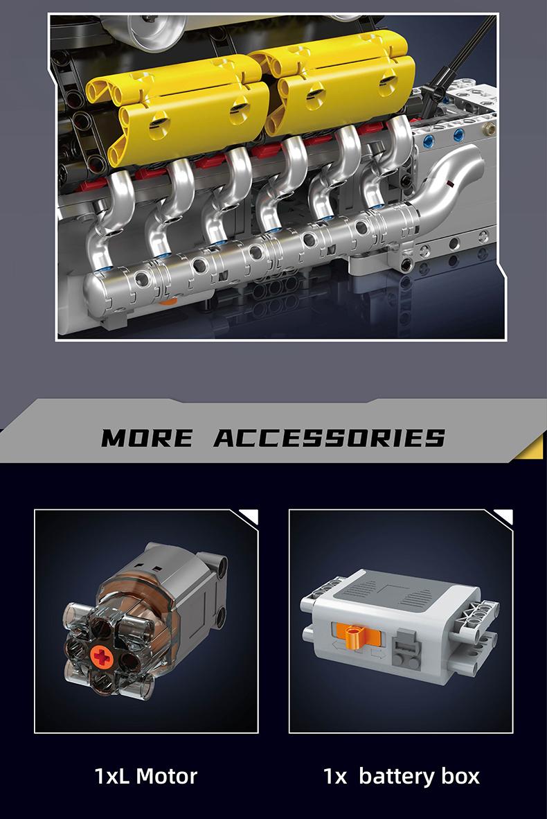 Mould King 10202 V12 Engine Engineering Motor Model Building Block STEM DIY Gift Adult Kid Toy Construction 1260 Pcs Miniature Set