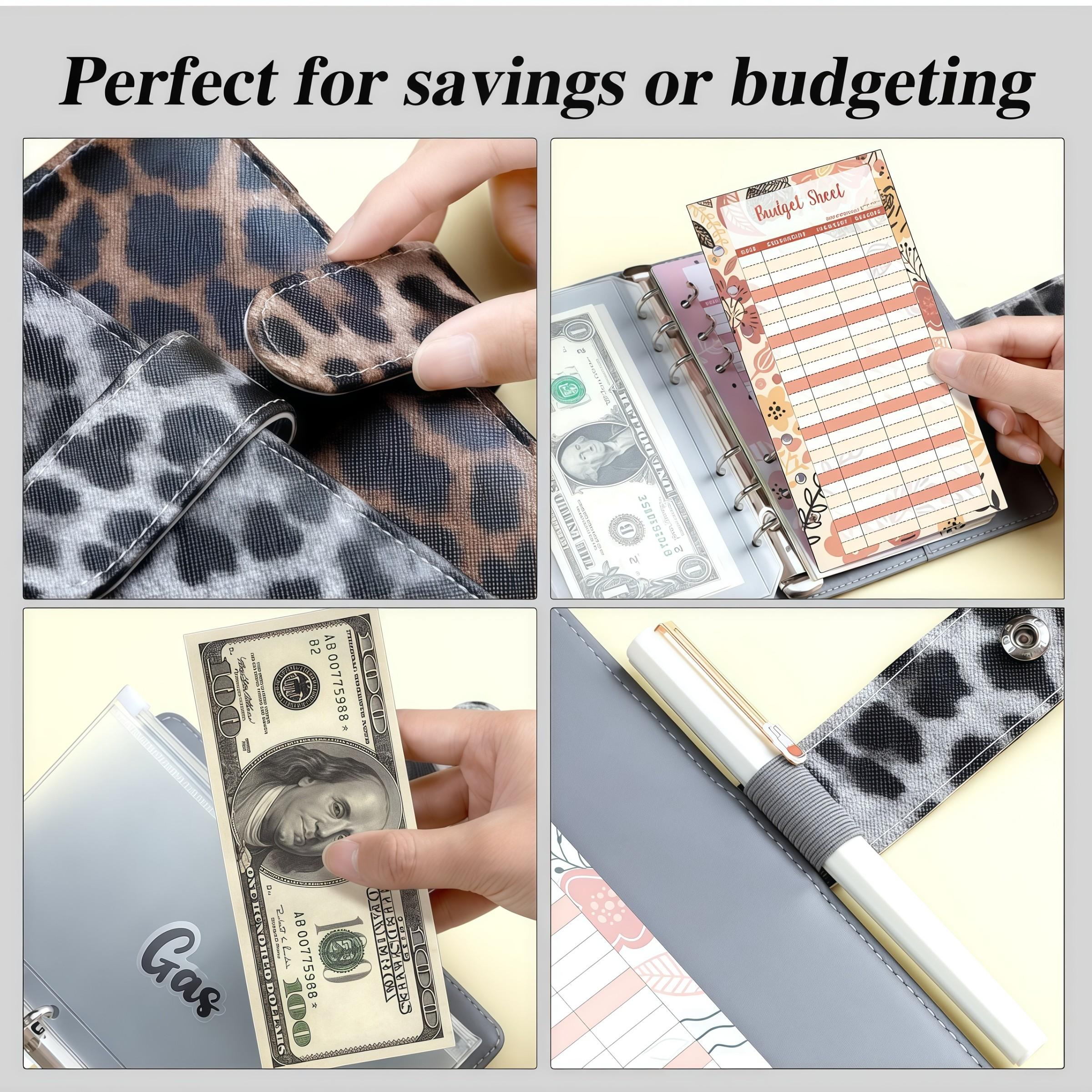 A6 Cash Budget Folder, PU Leather Money Saving Folder with Cash Envelope, Budget Sheet, Stickers, Printable Budget Planner Organizer