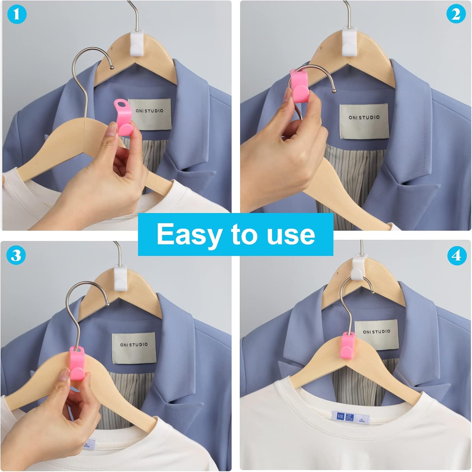 100 count Hanger Connector Hooks, Space Saving Hooks and Clips for Plastic Hangers (5 Color)