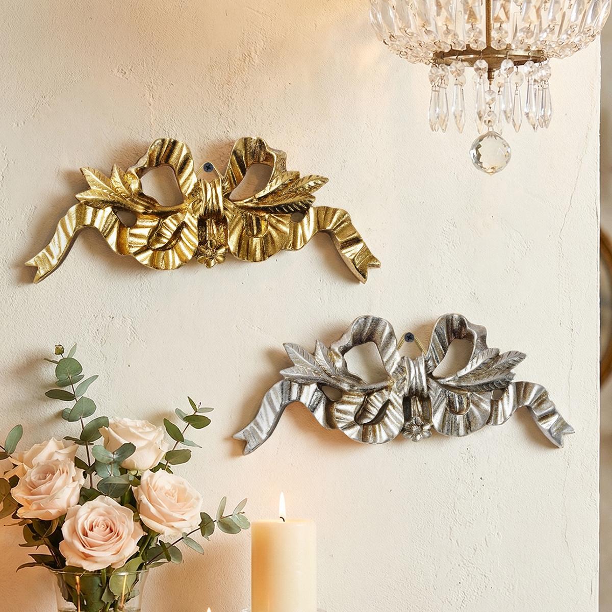 Resin Bow Wall Decor, Vintage & Silver Color, Home Living Room, Study, Bedroom, Restaurant, Hotel Wall Decoration