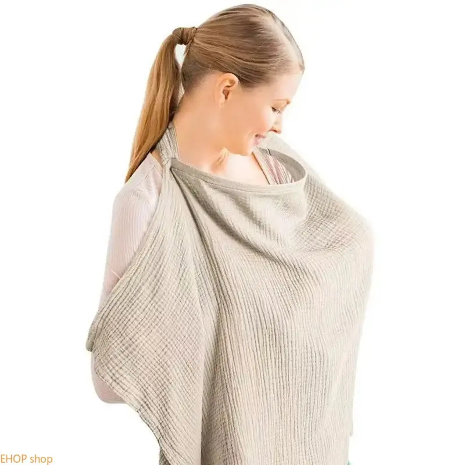 Women's Breathable Canvas Nursing Wrap Scarf, Easy-to-Use Accessory with Rigid Ring, Multi-Use Breastfeeding Support & Car Seat Sunshade, Comfortable Sun Protection Cover