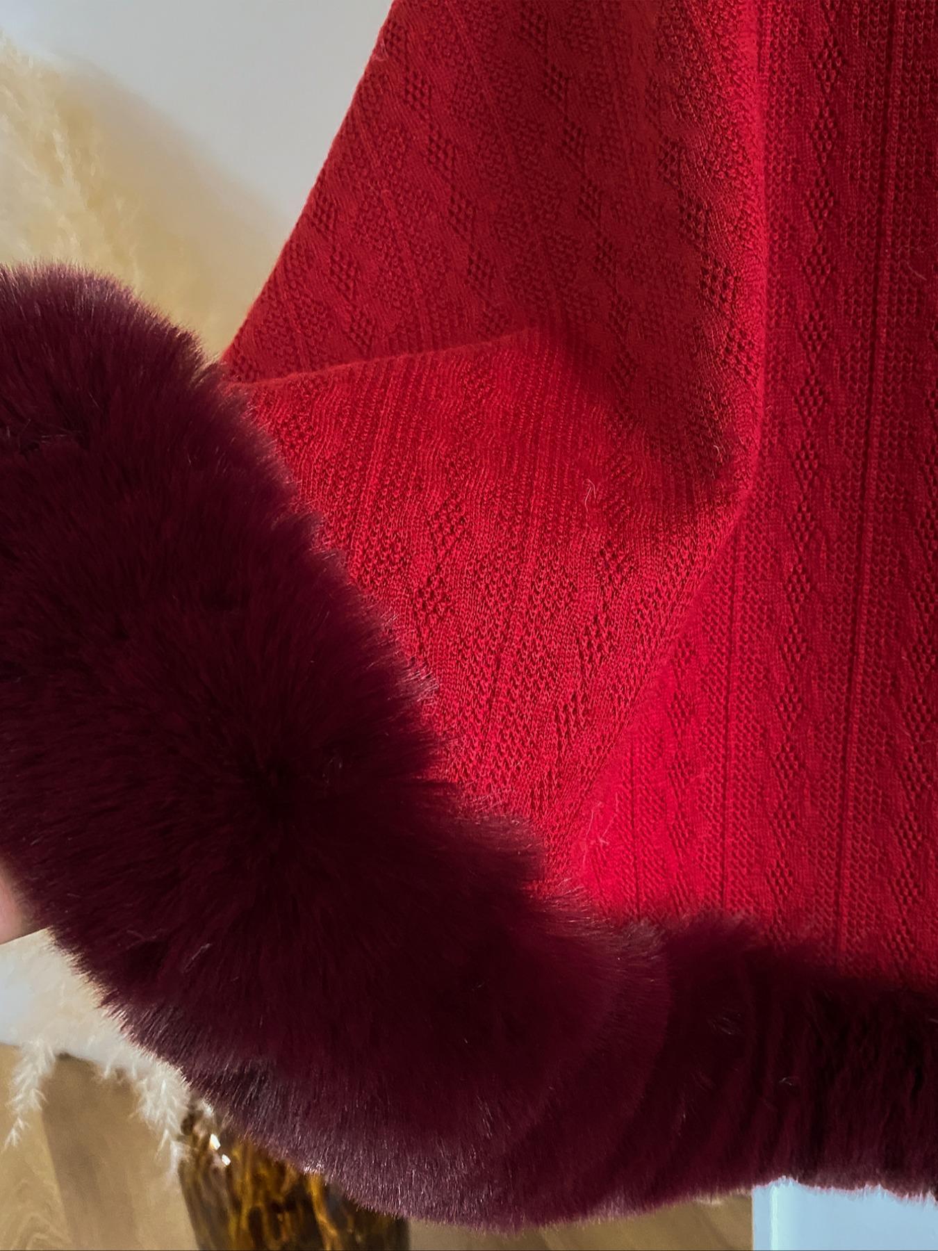 Women's Solid Color Contrast Faux Fur Cape Shawl, Casual Warm Shawl for Fall & Winter, Fashion Accessories for Daily Wear, Soft Warm Shawl