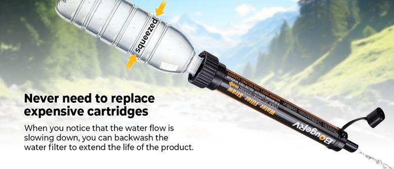 BougeRV Outdoor Water Filter,Portable Emergency Water Straw -Personal Water Filter For Hiking,Camping,Fishing,Lightweight & Compact Design Outdoor Euipment，2 Counts