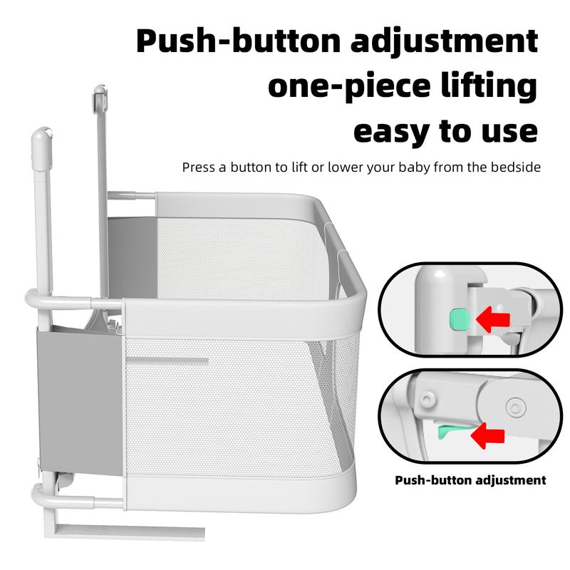 Baby Bassinet Sleeper, 14 Hole Gear Adjustable Cribs, Easy to Fold Portable Crib Side Bassinet, Swing Cradle Bed Side Sleeper with Ventilated Net