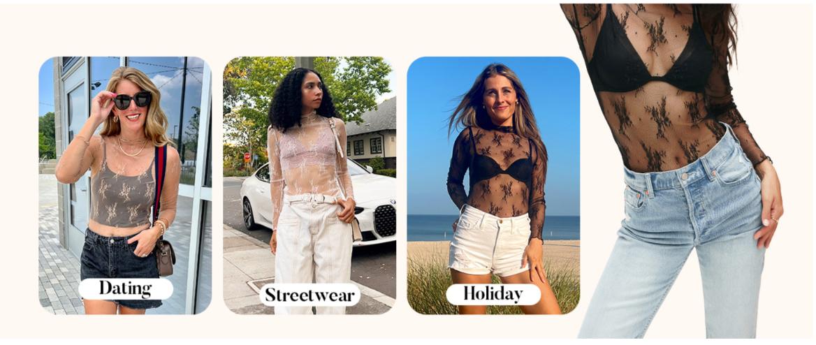 MEROKEETY Womens 2025 Lace Mesh Sheer Long Sleeve Top Sexy Y2k Mock Neck See Through Shirt Blouses MEROKEETY Womens 2025 Lace Mesh Sheer Long Sleeve Top Sexy Y2k Mock Neck See Through Shirt Blouses