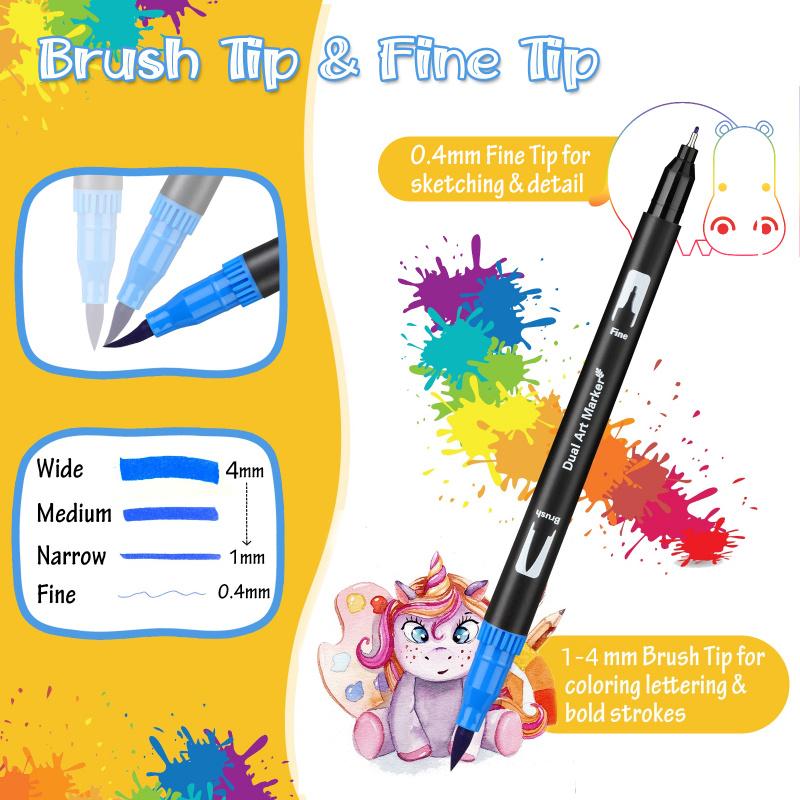 Art Supplier Dual Brush Markers Pens, Artist Coloring Marker Set, Fineliner & Brush Tip Pen with Premium Case for Adults Coloring Books Journal, Drawing, Doodlin, Art Supplies, Art Materials