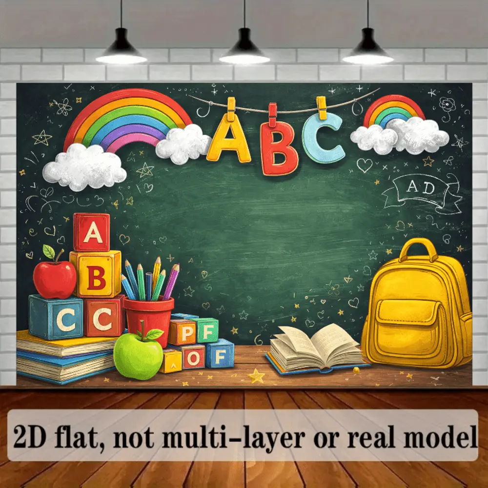 2D Flat Banner HD digitally printed polyester photography backdrop, classroom ABC back to school theme soft lightweight foldable background cloth, ideal for product photos, portrait shooting, back to school events, party decor, vi