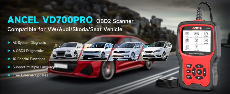 ANCEL VD700 Full Systems Diagnostic Tool Fit for Volkswagen VW Audi Skoda Seat, All Functions OBD2 Scanner Car Code Reader for VAG Vehicles with Battery Registration EPB Reset (Upgraded VD500)