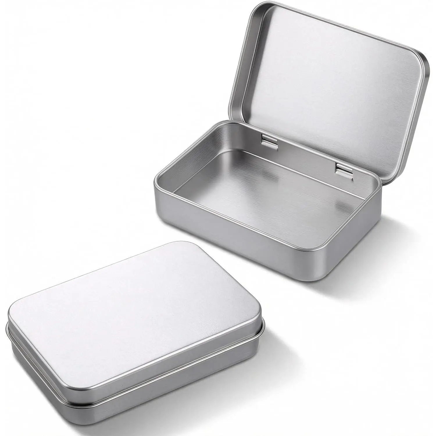 2 count Metal Hinged Tin Box with , Flip-Top Tin Rectangular Metal Tin Boxes Empty Hinged Tin-Container  Storage Tin-Case for Soaps  Eraser Candy Craft Organize,