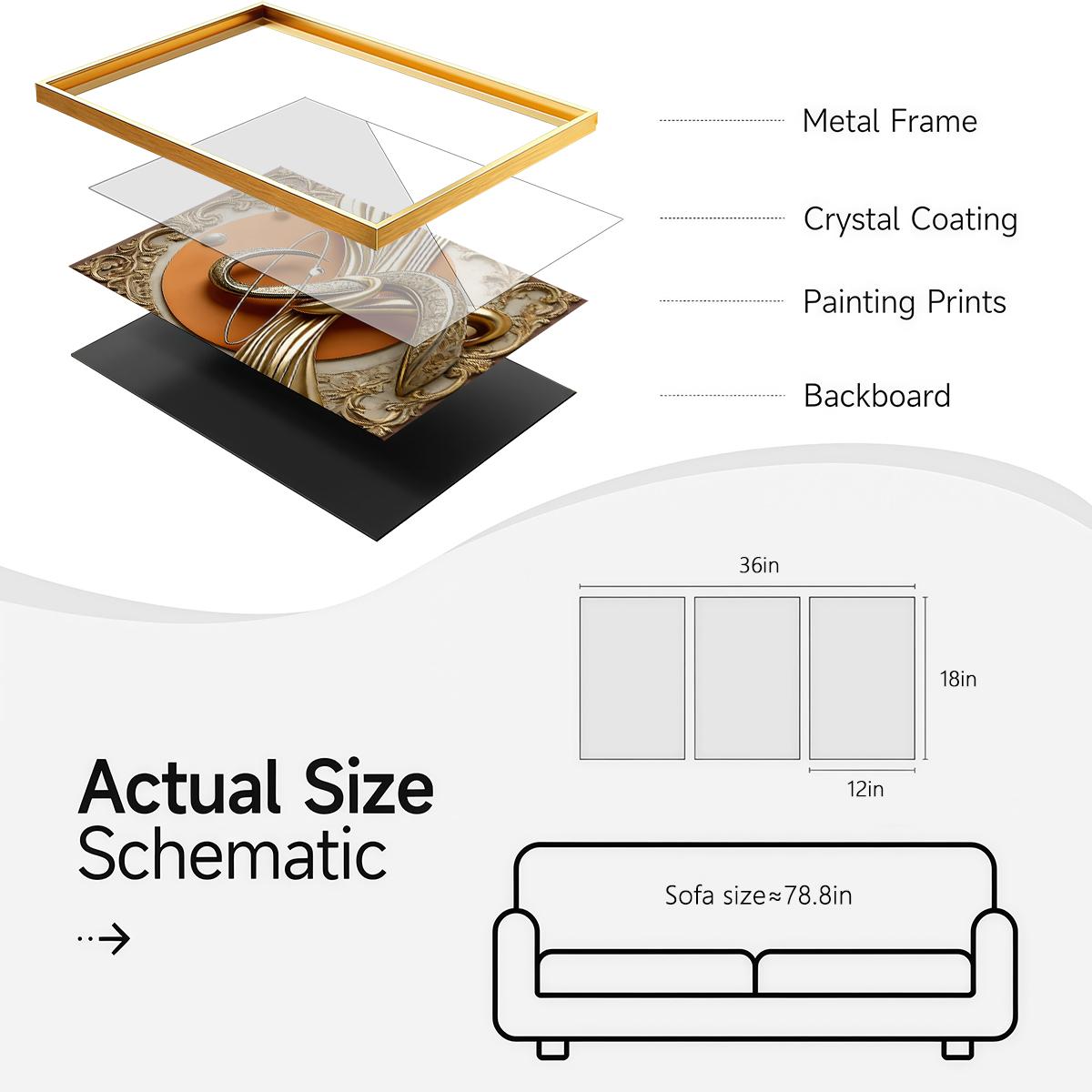 3 Counts Aluminum Alloy Framed Painting, Abstract Gold And Beige Geometric Art Pictures, Home Decoration For Living Room, Bedroom, Office, Restaurant, Hallway Wall Decor, Odorless Print Artwork, Luxury Perfect Gift For Friends And Family