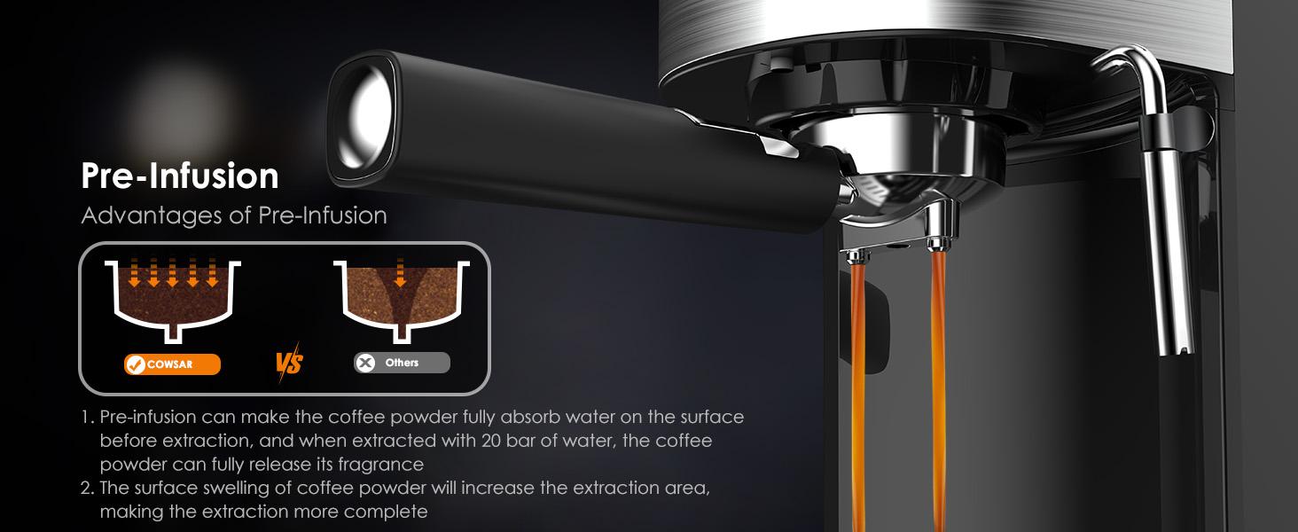 COWSAR Espresso Machine 20 Bar, Semi-Automatic Coffee Maker with Milk Frother Steam Wand, Nespresso Capsule Compatible, 45 oz Removable Water Tank for Cappuccino, Latte, Home,1350W