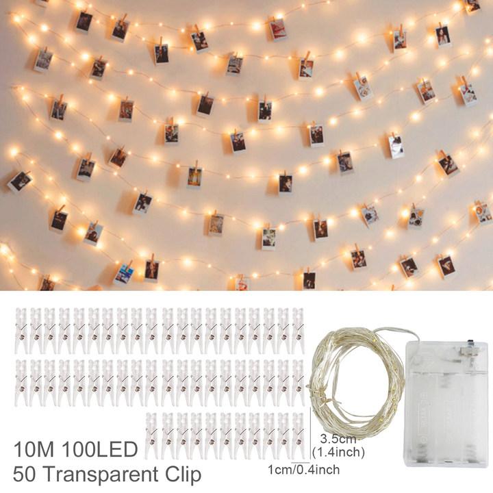 50/100LED Photo Clips String Light, Valentine Gift, Warm White 16Ft 32Ft Fairy Light with Clear Clips, Copper Wire String Light for Hanging picture, Bedroom Party Decor