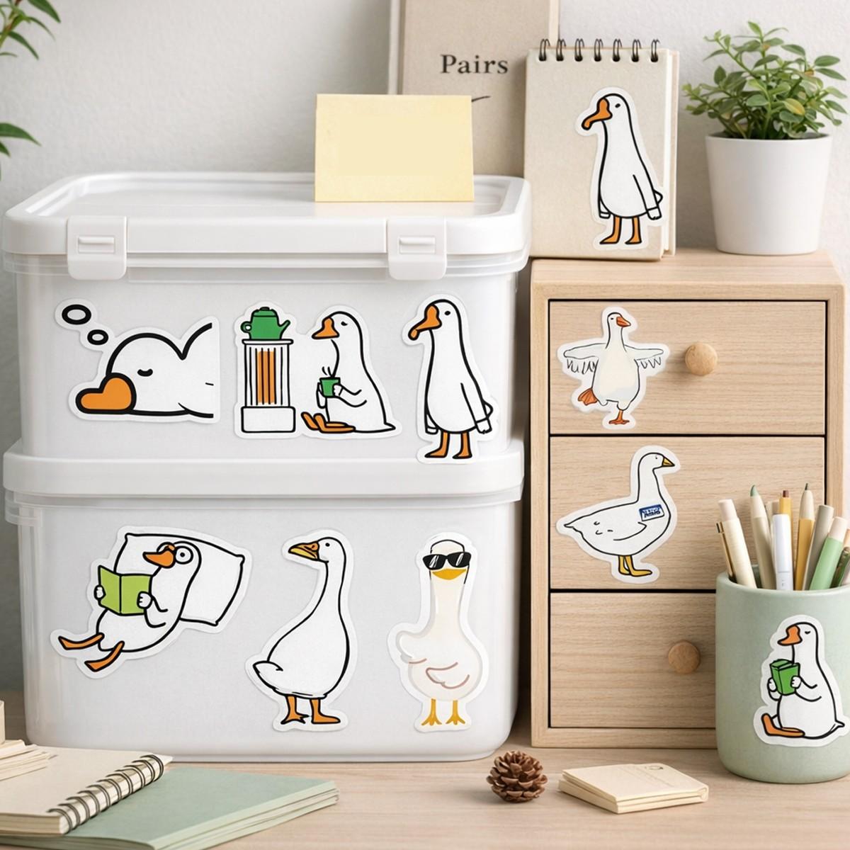1Pc 54PCS Cute Goose Stickers Funny Cartoon Meme Funny Animal Quotes Waterproof Vinyl Decals Aesthetic Graffiti Sticker Pack with Quotes for Laptop Water Bottle Phone Case Skateboard Helmet Scrapbook DIY Decor Gift Spring Summer Party Supplies