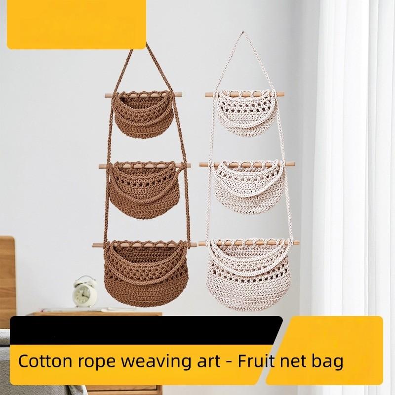 New Unique Three-Layer Fruit Basket, Detachable Wall-Mounted Fruit Net, Simple Nordic Style Woven Bag, Vegetable and Fruit Basket