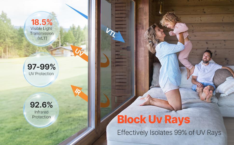 VEVOR Window Privacy Film, One Way Window Tint, Privacy Mirror Reflective Film, Sun Blocking Heat Control Glass, Self-Adhesive, See out Not in Window Film for Home and Office, Silver, 36 inx 49.3 ft