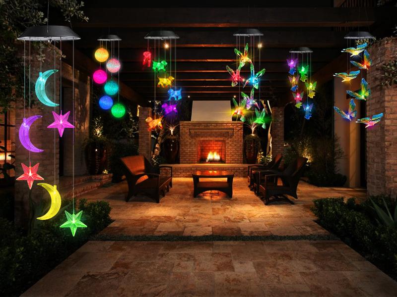 Toodour Solar Wind Chimes, Color-Changing Wind Chimes of the Moon and Stars, LED Decorative Ceiling Lamp, Gift for Daughter or Mother, Waterproof Outdoor Moon and Star Lamp, Suitable for Beaches, Gardens, Patios, Courtyards and Outdoor Decoration